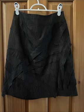 Women's Black Textured A-Line Panel Skirt